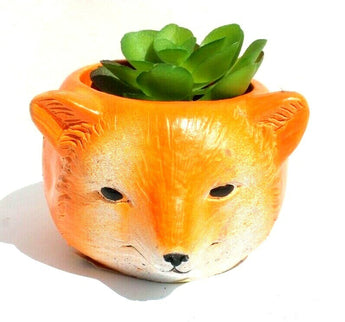 NEW Fox Face Thanksgiving / Halloween Ceramic Planter Plot W/ Succulents