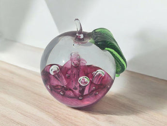Vtg Caithness Glass Windfall Scotland Paperweight Apple Pink Applied Leaf Art