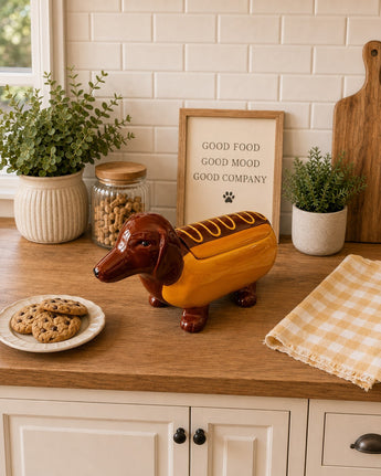 New Dachshund Hot Dog Ceramic Cookie Jar Kitchen Storage Room Decor