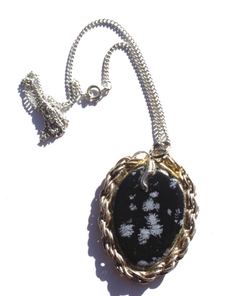 Vintage Gemstone (Agate Stone Geode Crystal) Necklace Pendant Jewelry