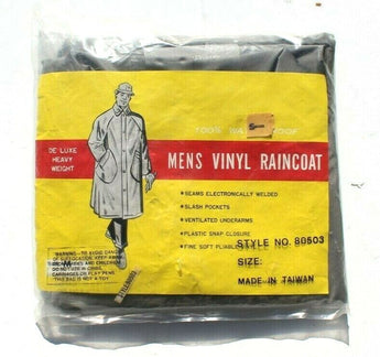 Sealed Vtg 1950s De Luxe Men's Vinyl Raincoat Heavy Weight Button Front - Medium
