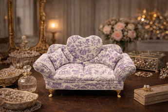 New Purple Toile De Jouy Doll Sofa Jewelry Box Organizer Couch Jewelry Box