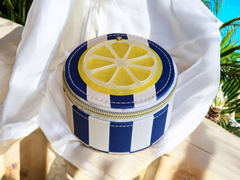 New Blue & White Stripped Beach Lemon Slice Summer Travel Jewelry Box Case