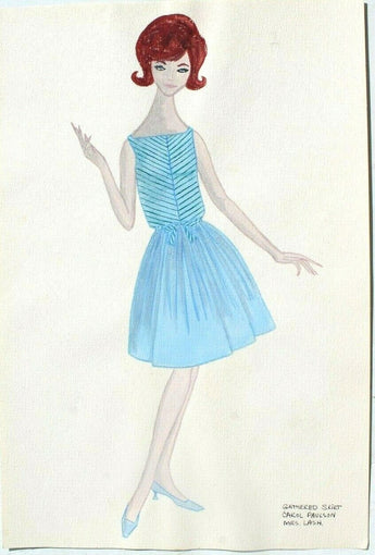 Vintage 1962 Retro MCM Women's Fashion Designer Clothing Sketch Drawing #27