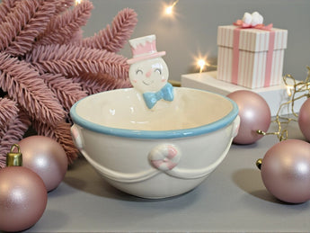 New White / Pink / Blue Frosty The Snowman Peppermint Candy Kitchen Salad Bowl