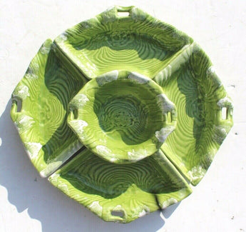 Vintage MCM Retro California Pottery Appetizer Set Chip and Dip Green B412