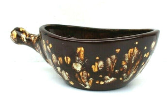 Vtg 1977 MCM Retro ROSLYN Brown Yellow Glazed French Onion Soup Bowl W/ Handle
