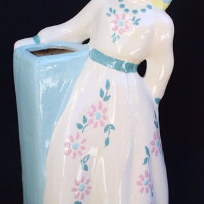 Vintage CERAMIC Girl In Dress Figurine Statue Flower Planter Vase