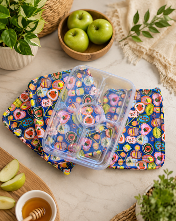 New Large Picnic Party Colorful Friut Crate Labels Print 5 Section Tupperware