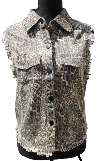 English Rose Women's Animal Print Sleeveless Vest Beaded Collar Size M/L NWT