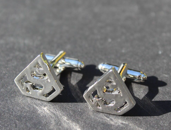SUPERMAN CUFFLINKS Super Hero DC Comic Cutout with GIFT BAG Pair Men's Accessory