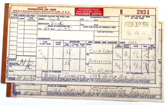 Vintage 1958 Transocean Air Lines Passenger Ticket & Baggage Ticket LAX