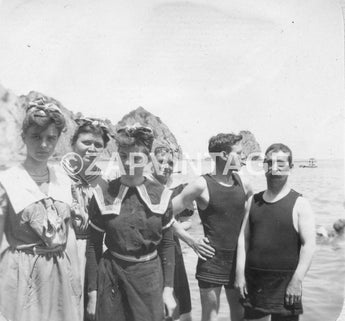 Vtg 1903 Boys & Girls On Beach In Bathing Suits Catalina Island Photo #1808