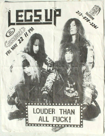Vtg 1980s 1990s Punk Rock Hair Band Concert Flyer - Legs Up (Gazzarris) May 22nd