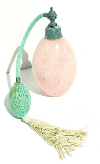 Vintage Pink Swirl Glass Vanity Women's Perfume Squeeze Spray Bottle