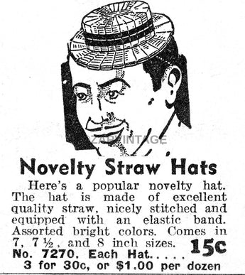 Vintage 1930s B&W Novelty Straw Hat 15 Cents Advertisement Ad Photo #2836