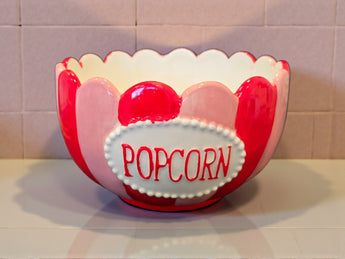 New Retro Modern Circus Ceramic Pink & Red Popcorn Bowl Kitchen Movie Night
