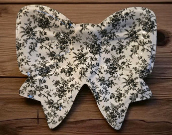 New Shabby Chic White Black Floral Bow Coquette Shaped Melamine Serving Tray