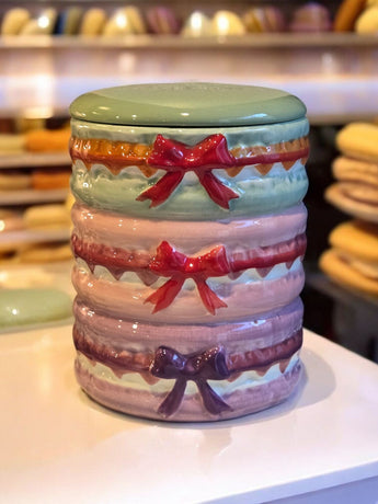 New Pastel Macaroon Cookie Ceramic Kitchen Bakery Cookie Jar W/ Lid Gift