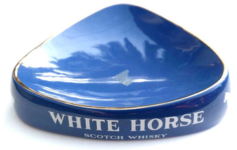 Vtg Wade Regency Blue Ceramic Boomerang / Triangle White Horse Whiskey Ashtray