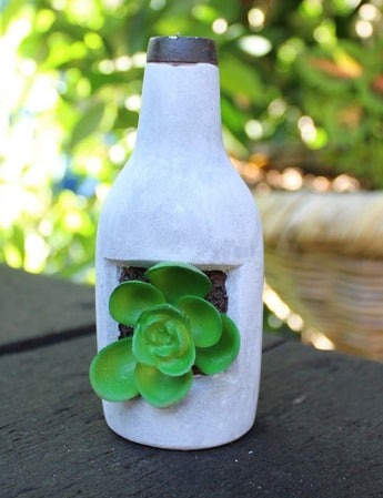 Wine Bottle Artificial Industrial Concrete Succulent Plant Desktop Floral Decor