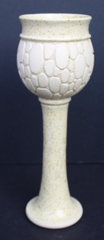 Vtg MCM Gothic Signed Stoneware Pottery Ceramic Art Wine Goblet Beverage Cup
