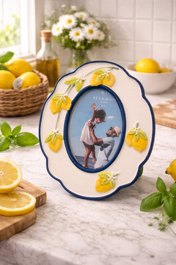 New Ceramic Cottage Scalloped Lemons Italian Farmhouse Picture Frame 4X6