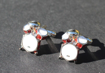 DRUM SET Musician Drummer Wedding Drumming Red White Enamel CUFFLINKS NOS