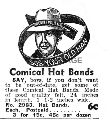 Vintage 1930s B&W COMICAL HAT BANDS Advertisement Ad Photo #2824