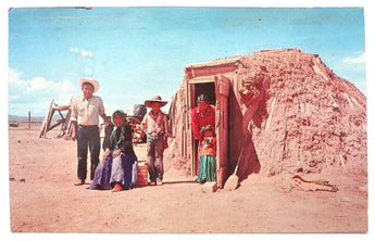 Vintage 1960's Indian Native American Family And Their Hogan Postcard Postal