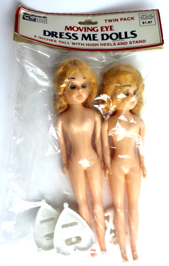 Sealed Dress Me Doll Moving Eye Vintage Woolworth Twin Pack Grant Plastics NOS