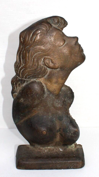 VTG Cast Iron Art Nouveau Pin Up Nude Topless Boobs Heavy Door Stop Stopper