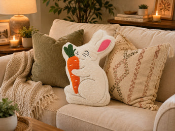New Cute Easter Bunny Rabbit W/ Carrot Decorative Holiday Pillow