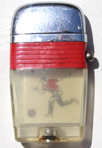 Vintage MID CENTURY Bowling Flip Top Advertising Cigarette Lighter