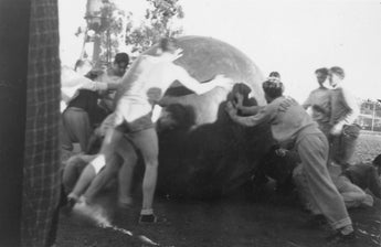 Vtg B&W 1920's - 1930's BETA PHI Frat Photo (HAZING) Boys Pushing Big Ball