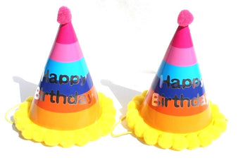 2 KIDS Happy Birthday RAINBOW Party Celebration Hat Accessory