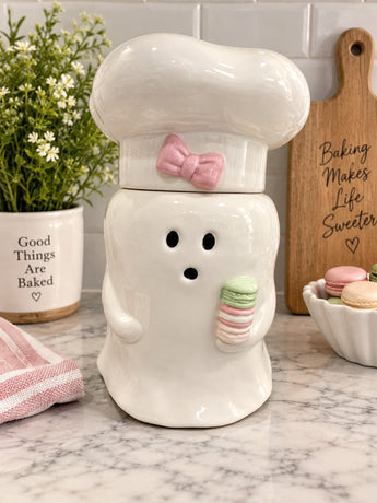 New Halloween Ghost Ceramic Bakery Chef Macaron Pastry Cookie Jar Decorative