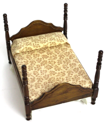 Antique Vtg Dark Wood Victorian Dollhouse Furniture French Colonial Bed Frame