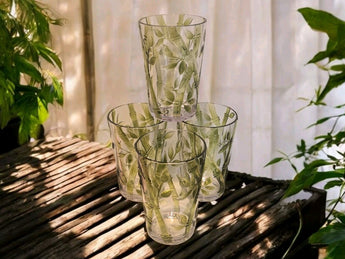 4 New Green Plastic Indoor / Outdoor Bamboo Leaf Jungle Party Beverage Cups Set