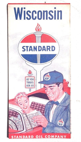 VINTAGE 1950's STANDARD OIL COMPANY Wisconsin STATE Double Sided Map