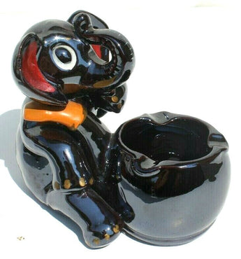 Vintage Elephant w/ Pipe Ashtray Hand Painted Royal Japan Glazed MCM