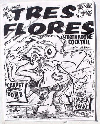 Vtg January 8th Tres Flores (Carpet Bomb) Jabber Jaw Van Nuys Rock Concert Flyer