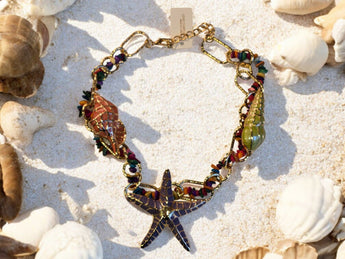 NWT Natasha Seashells Starfish Gold Colorful Purple Jewelry Choker Necklace