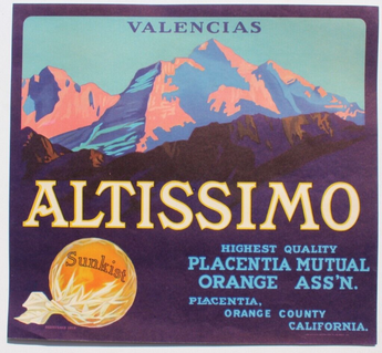 Vintage ALTISSIMO Sunkist Valencias Oranges Fruit Crate Label NOS