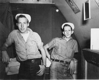 Vintage 1944 2 Men Navy Inside Navy Ship Boat Photo #2732