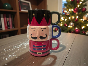 New BLK Solider Nutcracker Christmas 3 Stacking Coffee Tea Mug Cup W/ Handle