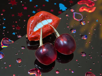 New Y2K Red Enamel / Metal Cherry Mouth Funky Brooch Fashion Accessory