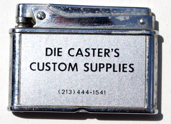 Vtg Barlow Die Caster's Custom Supplies Push Top Advertising Cigarette Lighter