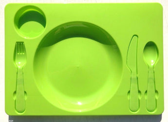 New Hot Green Plastic Picnic Tableware All In One Compartment Kids BBQ Tray Set