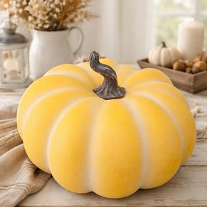 New Large Yellow Pumpkin Halloween Holiday Fall Decor Figurine Statue 16" Wide